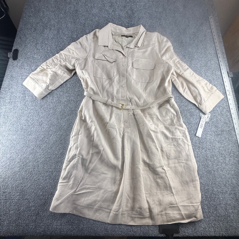 Alex Marie Jada Khaki Belted Shirt Dress 3/4 Sleeve Utility Midi Size 16 NEW